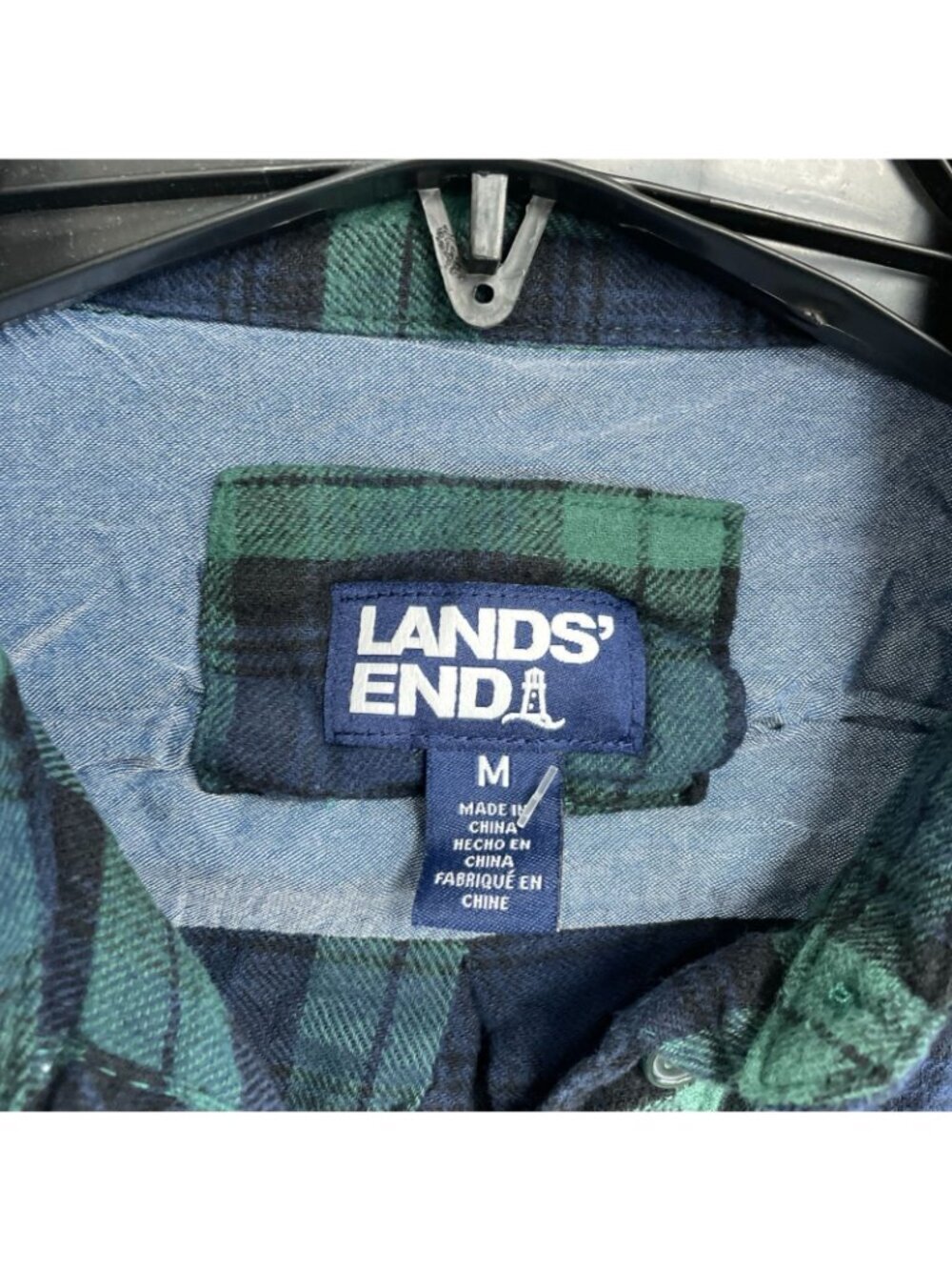 Lands' End Women's M Green & Navy Plaid Button-Up Flannel Shirt Cotton B0472 - Picture 7 of 10